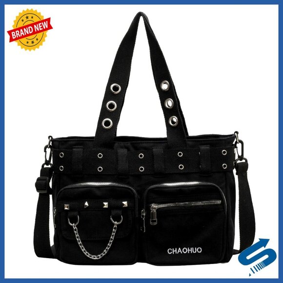 Handbags - Canvas Tote Bag Y2K Gothic Skull Shoulder Bag Large Capacity Work Travel